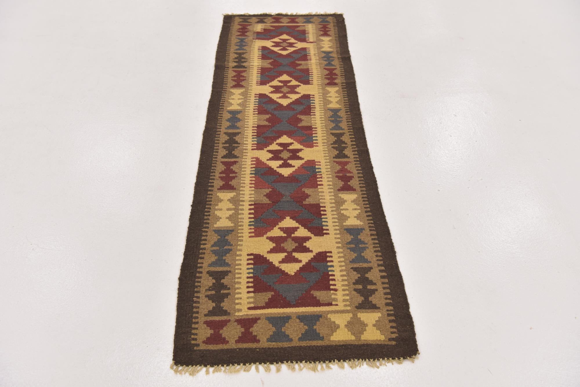 2' x 6' 6 Hand Woven Kilim Maymana Wool Runner Rug