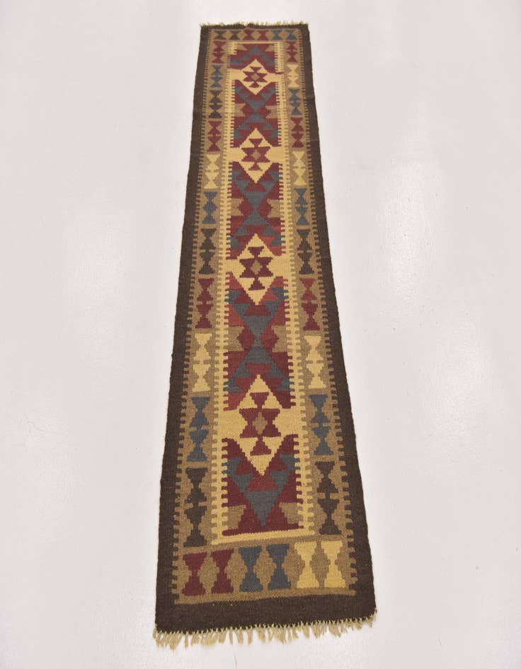 Detail image of 2' x 6' 6  Hand Woven Kilim Maymana Wool Runner Rug