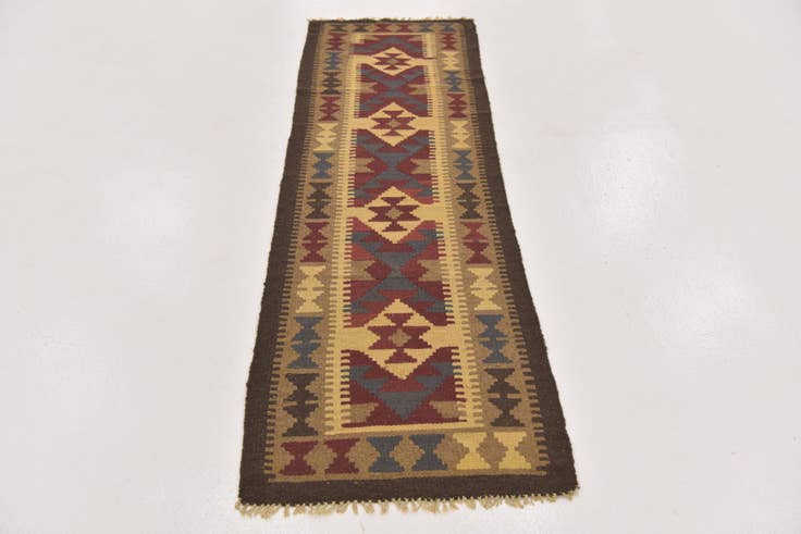 Detail image of 2' x 6' 6 Hand Woven Kilim Maymana Wool Runner Rug