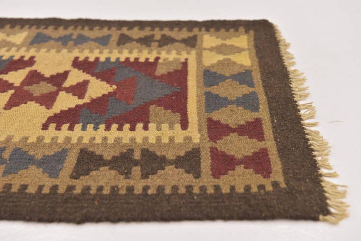 Detail image of 2' x 6' 6 Hand Woven Kilim Maymana Wool Runner Rug