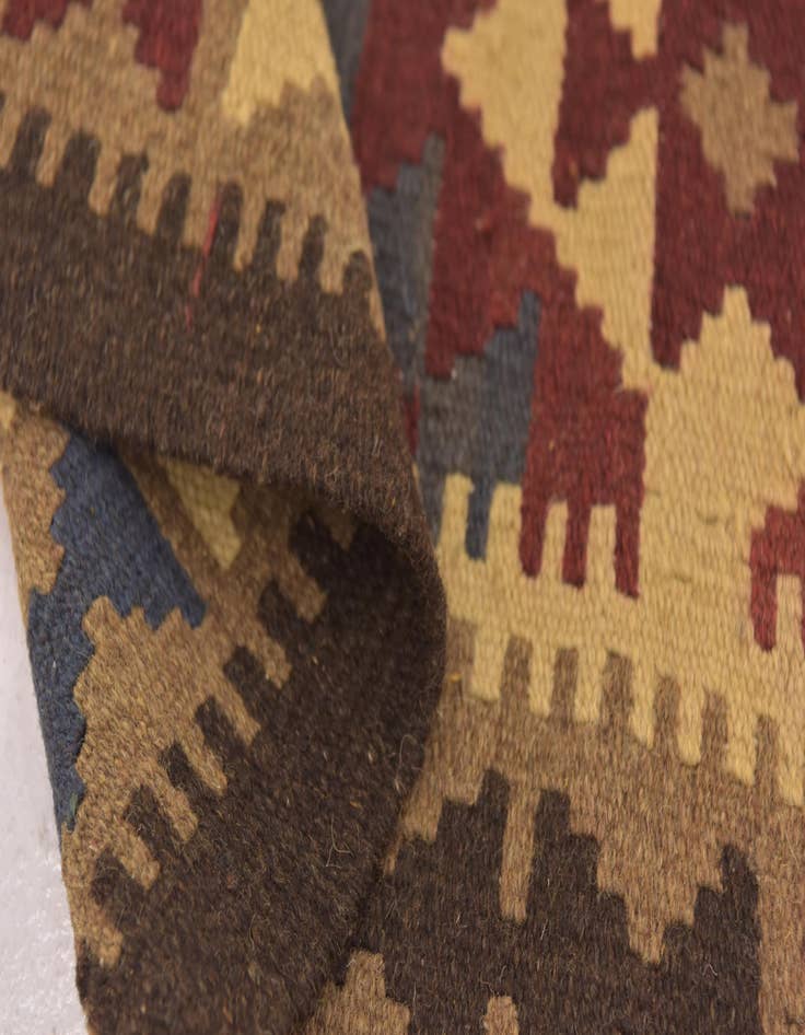 Detail image of 2' x 6' 6  Hand Woven Kilim Maymana Wool Runner Rug