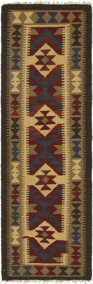Detail image of 2' x 6' 6 Hand Woven Kilim Maymana Wool Runner Rug