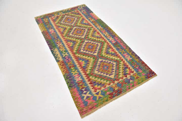 3' 3 x 6' 2 Hand Woven Kilim Maymana Wool Runner Rug