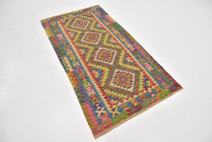 Detail image of 3' 3 x 6' 2 Hand Woven Kilim Maymana Wool Runner Rug