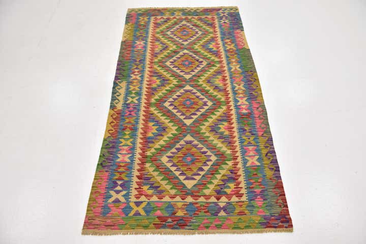 3' 3 x 6' 2 Hand Woven Kilim Maymana Wool Runner Rug