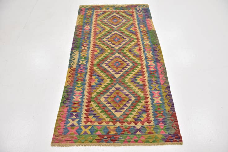 Detail image of 3' 3 x 6' 2 Hand Woven Kilim Maymana Wool Runner Rug