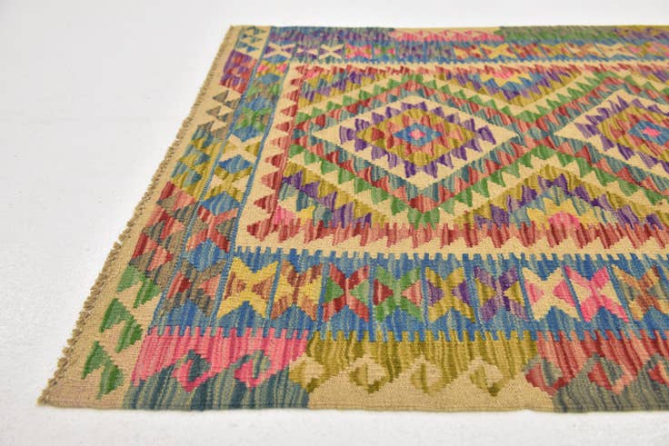 Detail image of 3' 3 x 6' 2 Hand Woven Kilim Maymana Wool Runner Rug