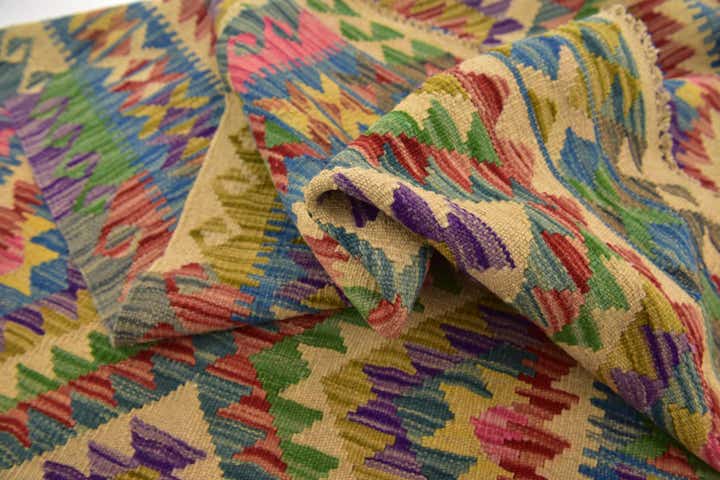 3' 3 x 6' 2 Hand Woven Kilim Maymana Wool Runner Rug