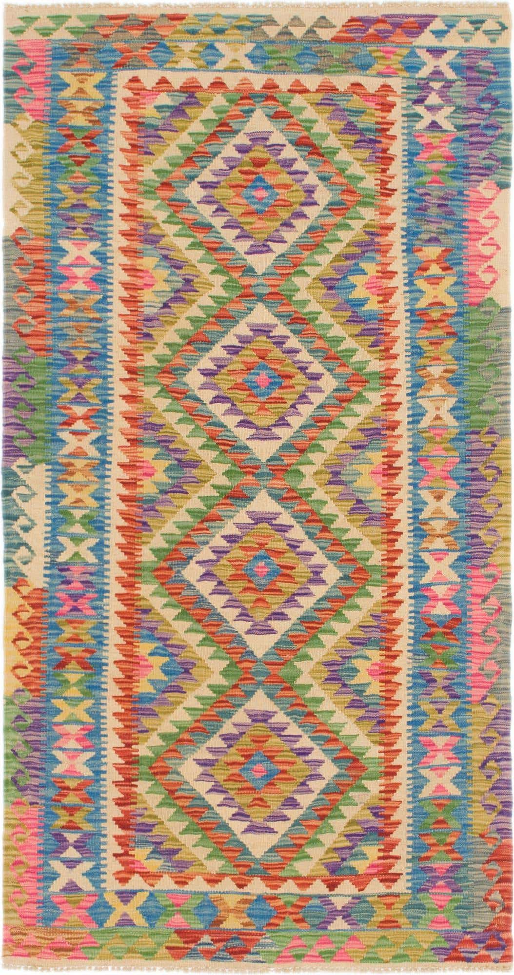 3' 3 x 6' 2 Hand Woven Kilim Maymana Wool Runner Rug