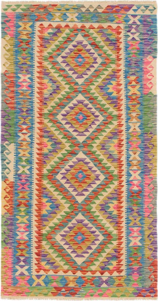 3' 3 x 6' 2 Hand Woven Kilim Maymana Wool Runner Rug