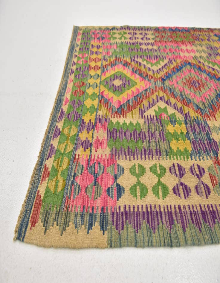Detail image of 3' 6 x 6' 8  Hand Woven Kilim Maymana Wool Runner Rug