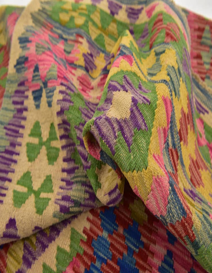 Detail image of 3' 6 x 6' 8  Hand Woven Kilim Maymana Wool Runner Rug