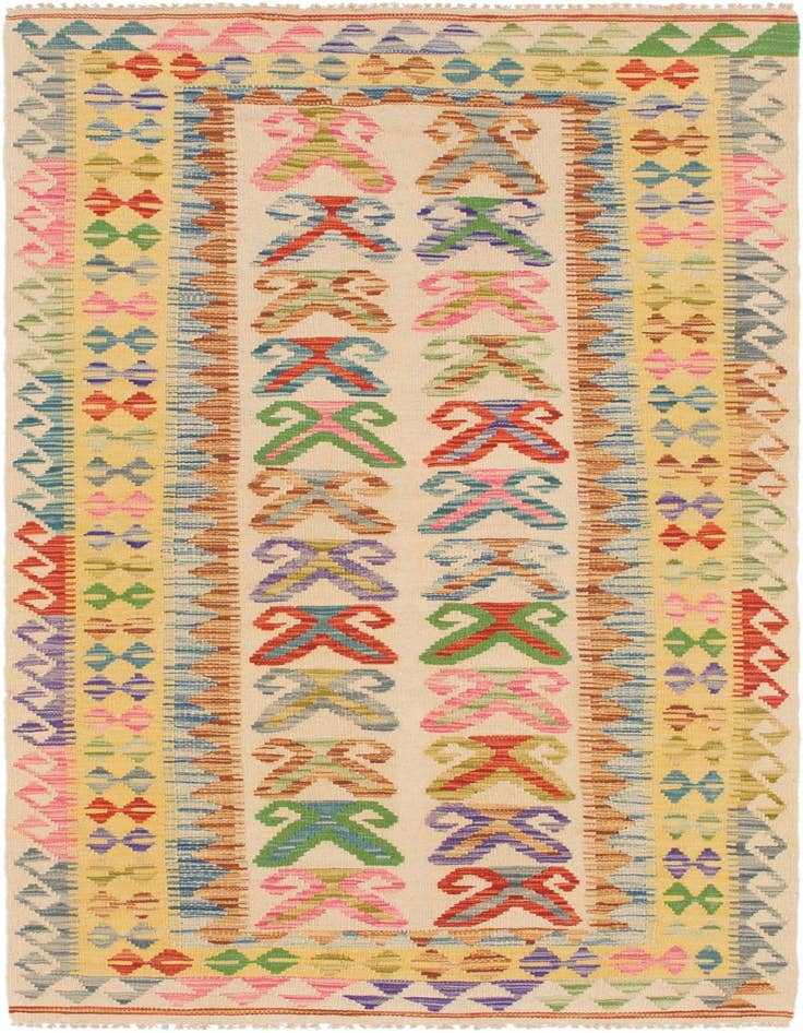 Detail image of 3' 4 x 6' 7 Hand Woven Kilim Maymana Wool Runner Rug