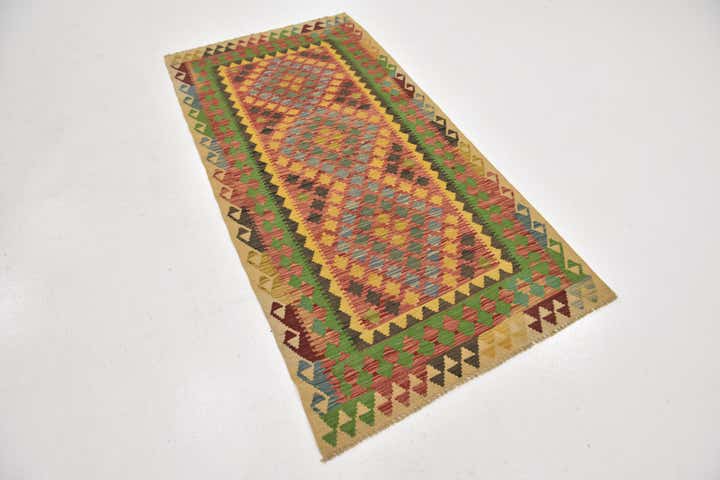 3' 3 x 6' 6 Hand Woven Kilim Maymana Wool Runner Rug