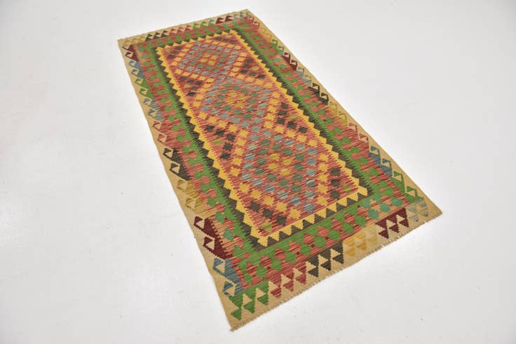 Detail image of 3' 3 x 6' 6 Hand Woven Kilim Maymana Wool Runner Rug