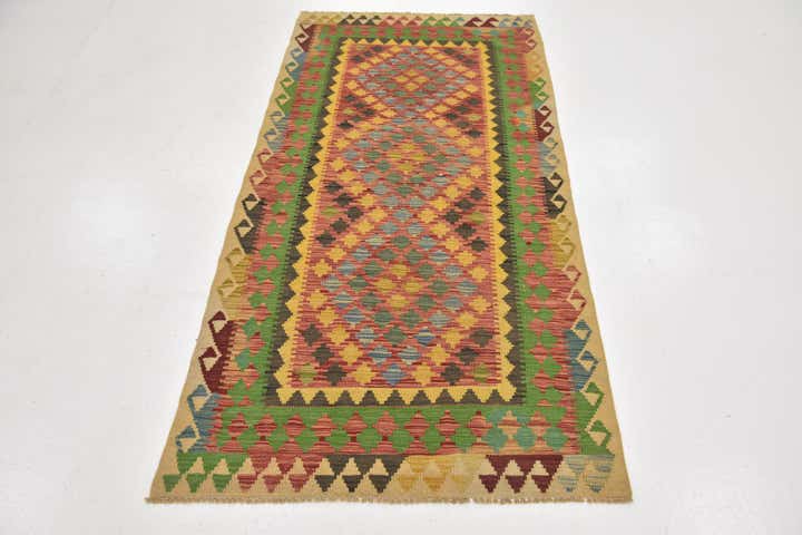 3' 3 x 6' 6 Hand Woven Kilim Maymana Wool Runner Rug