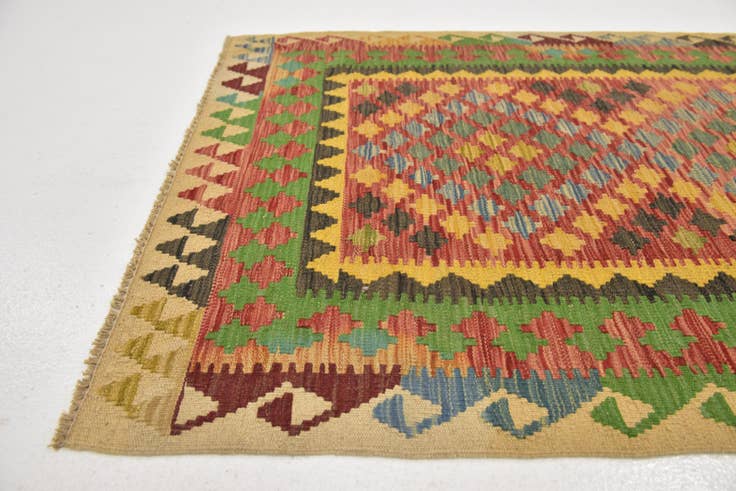 Detail image of 3' 3 x 6' 6 Hand Woven Kilim Maymana Wool Runner Rug