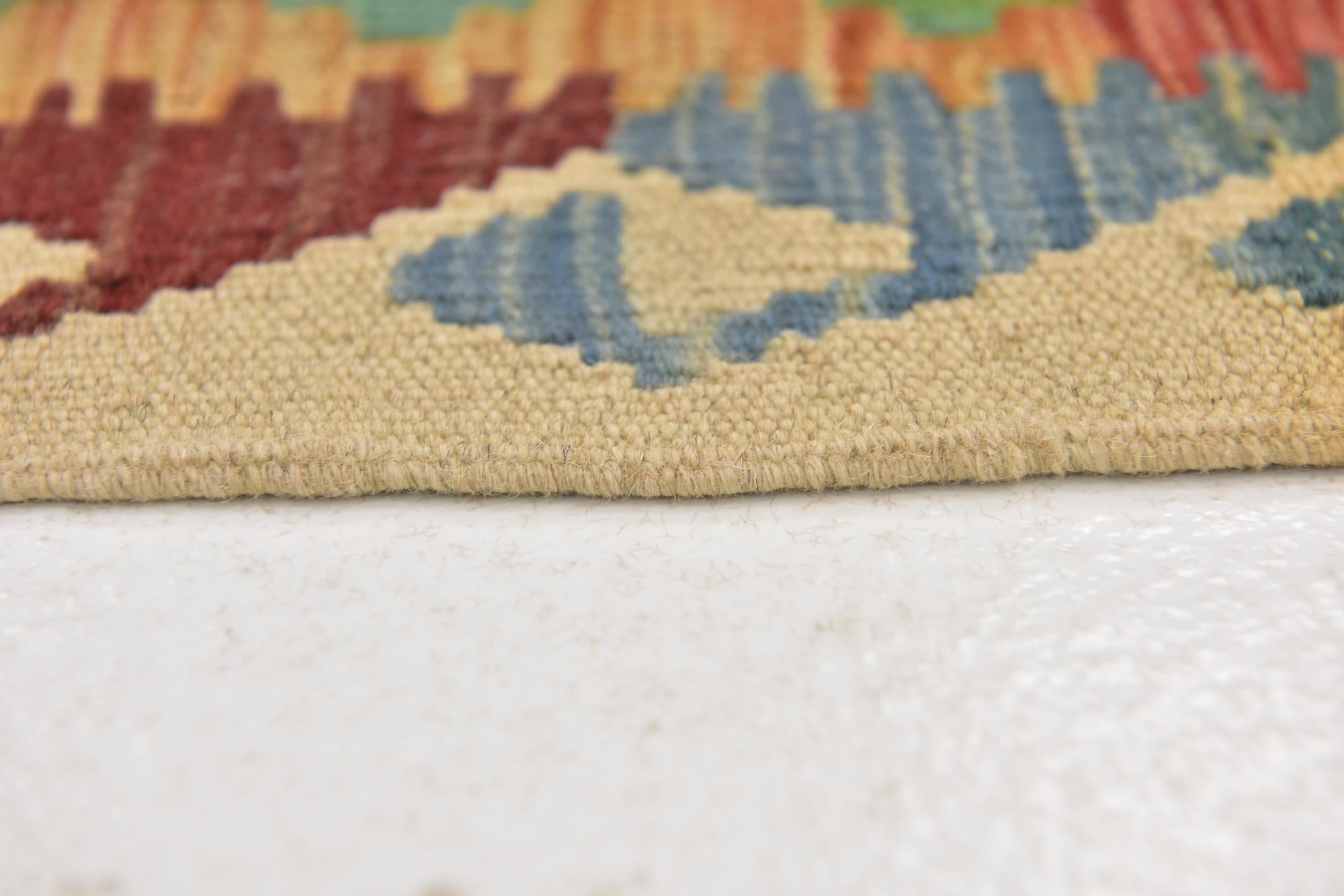 3' 3 x 6' 6 Hand Woven Kilim Maymana Wool Runner Rug