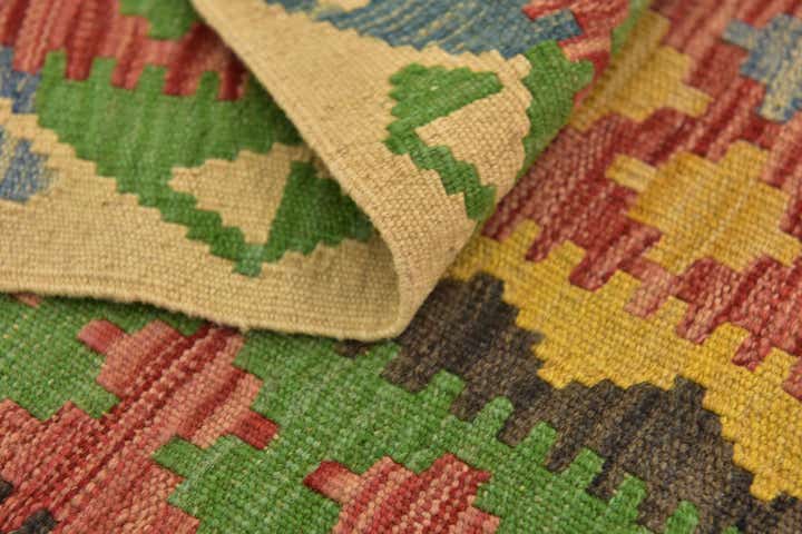 3' 3 x 6' 6 Hand Woven Kilim Maymana Wool Runner Rug