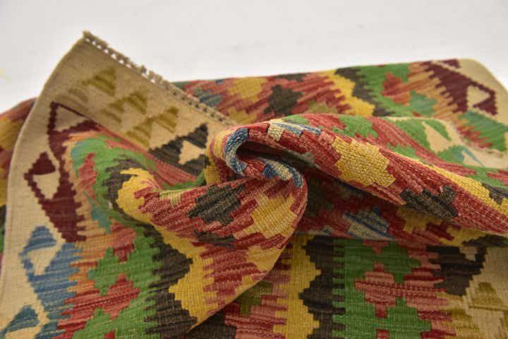3' 3 x 6' 6 Hand Woven Kilim Maymana Wool Runner Rug