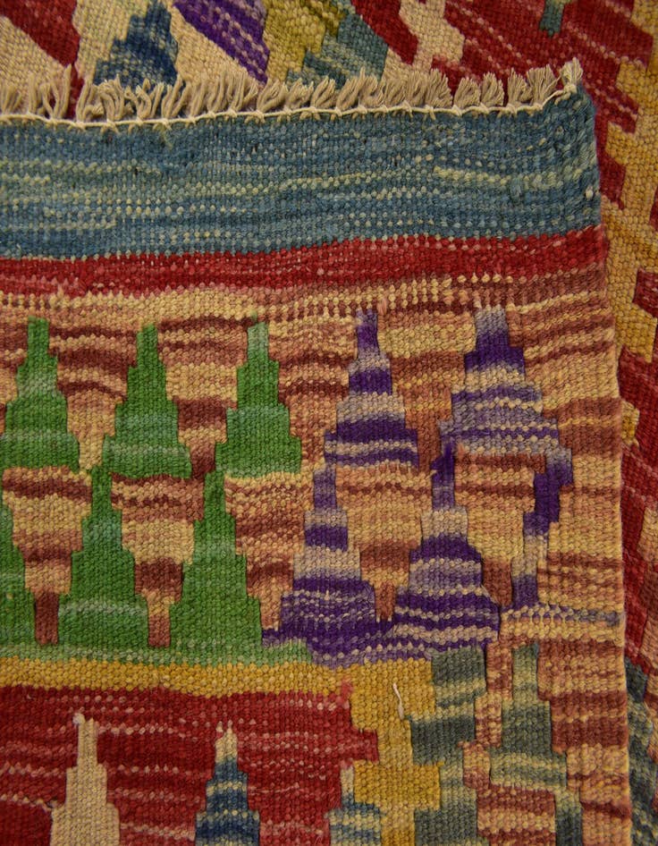 Detail image of 3' 4 x 6' 6  Hand Woven Kilim Maymana Wool Runner Rug