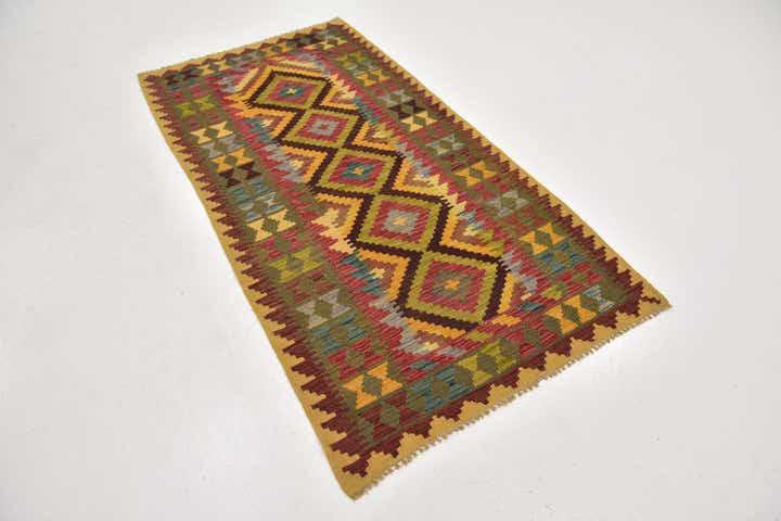 3' 3 x 6' 2 Hand Woven Kilim Maymana Wool Runner Rug