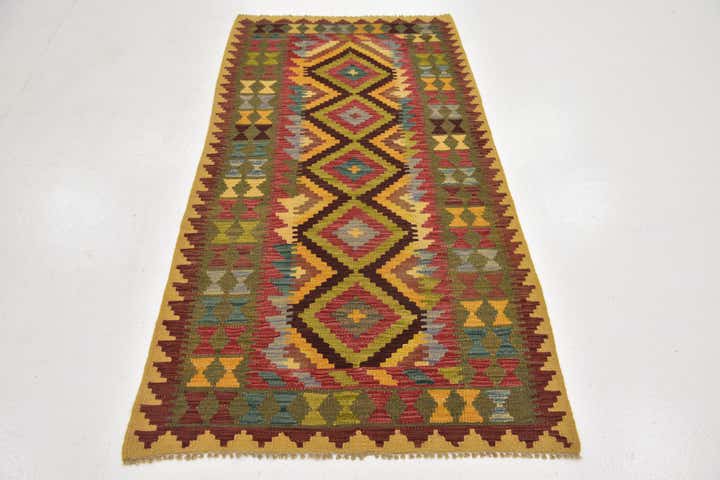3' 3 x 6' 2 Hand Woven Kilim Maymana Wool Runner Rug