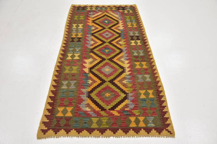 Detail image of 3' 3 x 6' 2 Hand Woven Kilim Maymana Wool Runner Rug