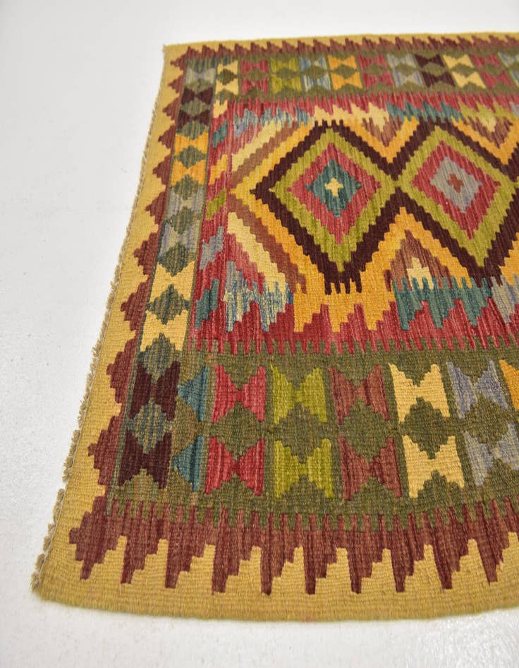 Detail image of 3' 3 x 6' 2  Hand Woven Kilim Maymana Wool Runner Rug