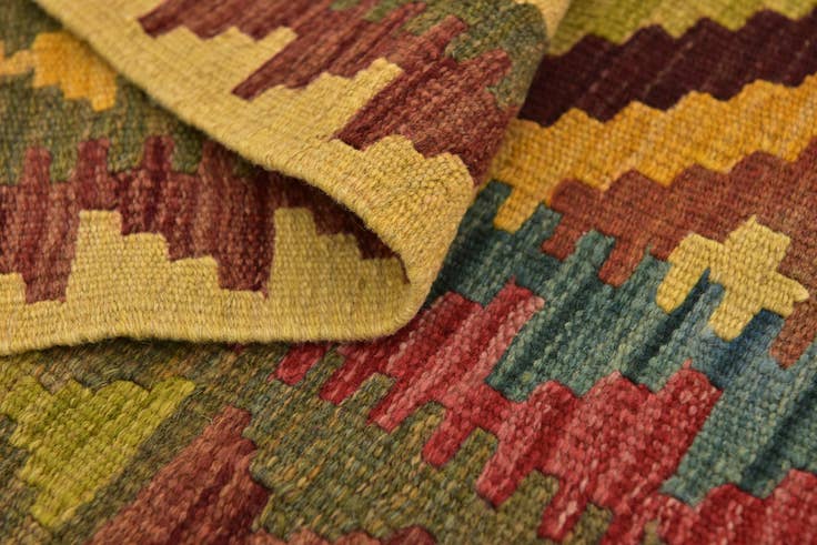 Detail image of 3' 3 x 6' 2 Hand Woven Kilim Maymana Wool Runner Rug