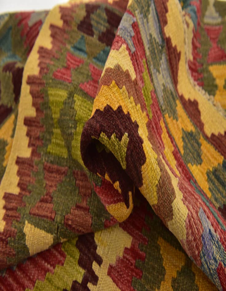 Detail image of 3' 3 x 6' 2  Hand Woven Kilim Maymana Wool Runner Rug