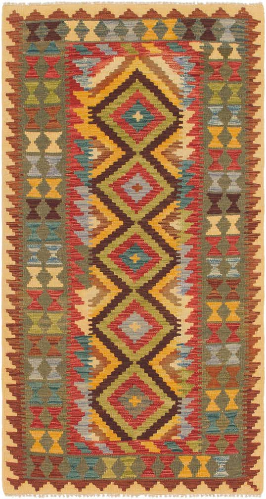 3' 3 x 6' 2 Hand Woven Kilim Maymana Wool Runner Rug