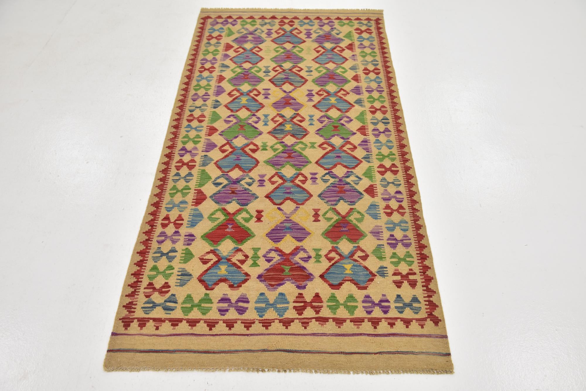 3' 3 x 6' 3 Hand Woven Kilim Maymana Wool Runner Rug