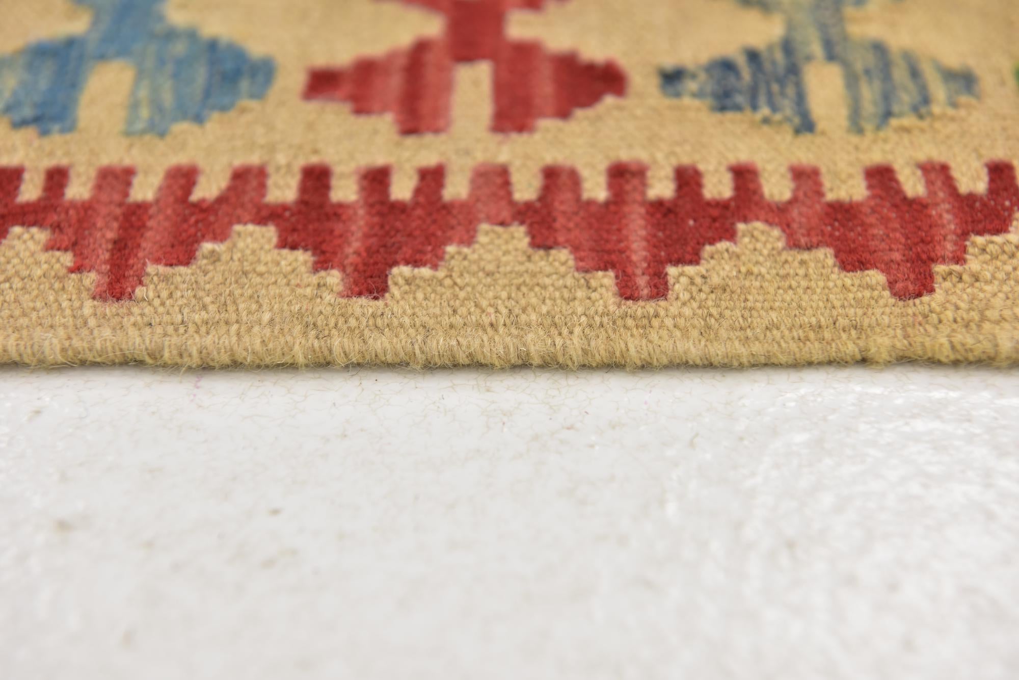 3' 3 x 6' 3 Hand Woven Kilim Maymana Wool Runner Rug