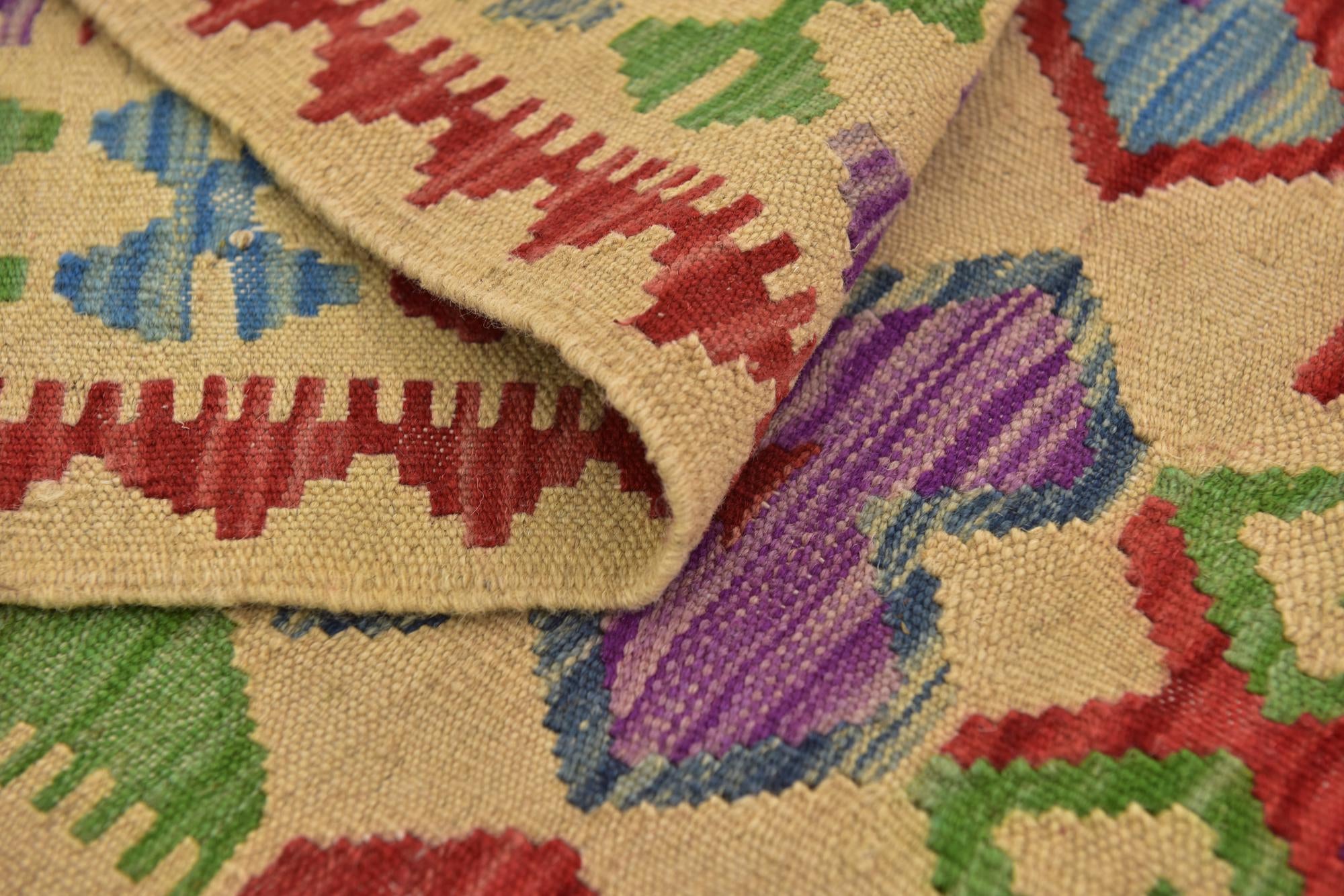 3' 3 x 6' 3 Hand Woven Kilim Maymana Wool Runner Rug