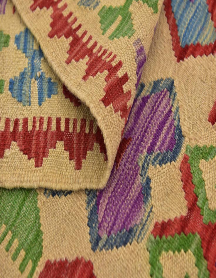 Detail image of 3' 3 x 6' 3  Hand Woven Kilim Maymana Wool Runner Rug