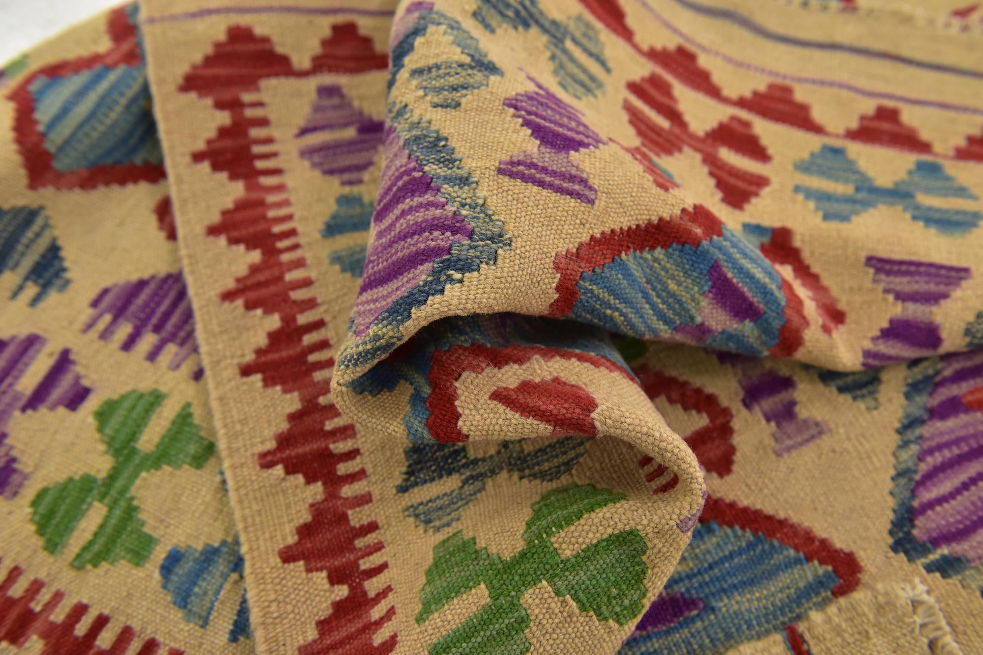 3' 3 x 6' 3 Hand Woven Kilim Maymana Wool Runner Rug