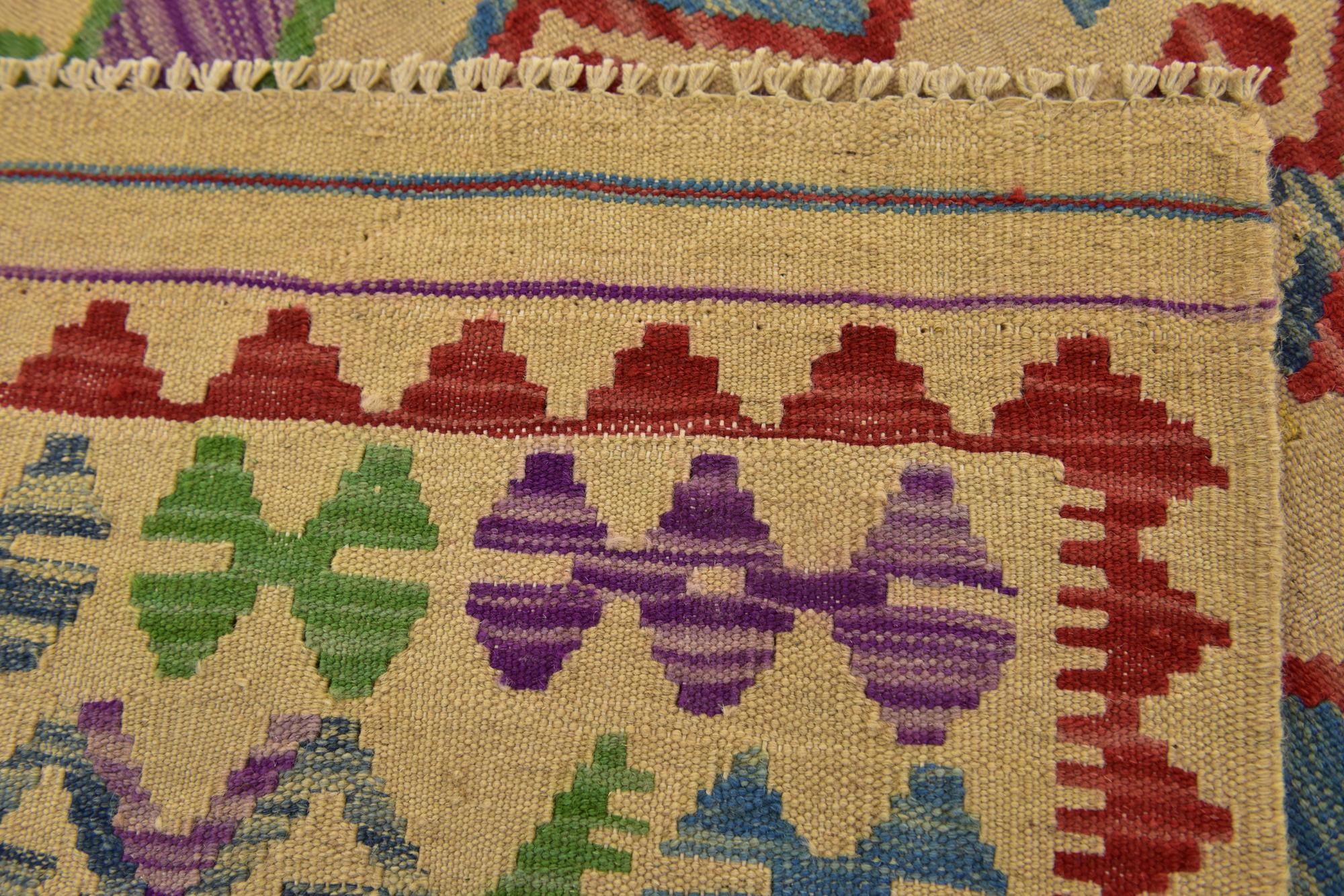3' 3 x 6' 3 Hand Woven Kilim Maymana Wool Runner Rug
