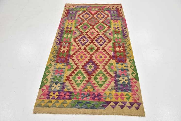 Detail image of 3' 4 x 6' 3 Hand Woven Kilim Maymana Wool Runner Rug
