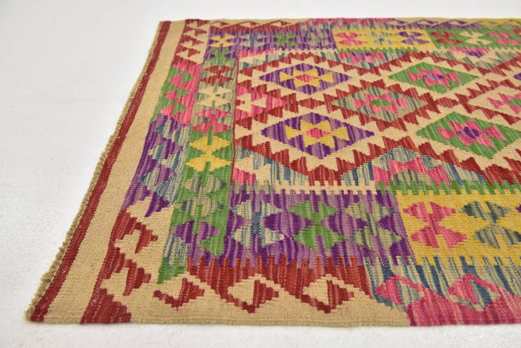 Detail image of 3' 4 x 6' 3 Hand Woven Kilim Maymana Wool Runner Rug