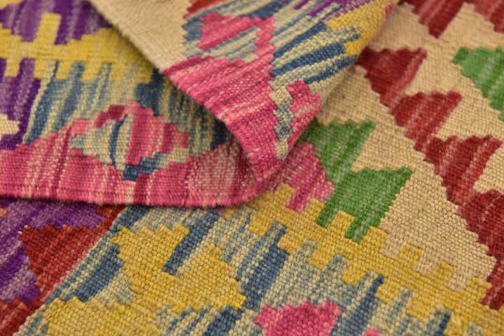 3' 4 x 6' 3 Hand Woven Kilim Maymana Wool Runner Rug