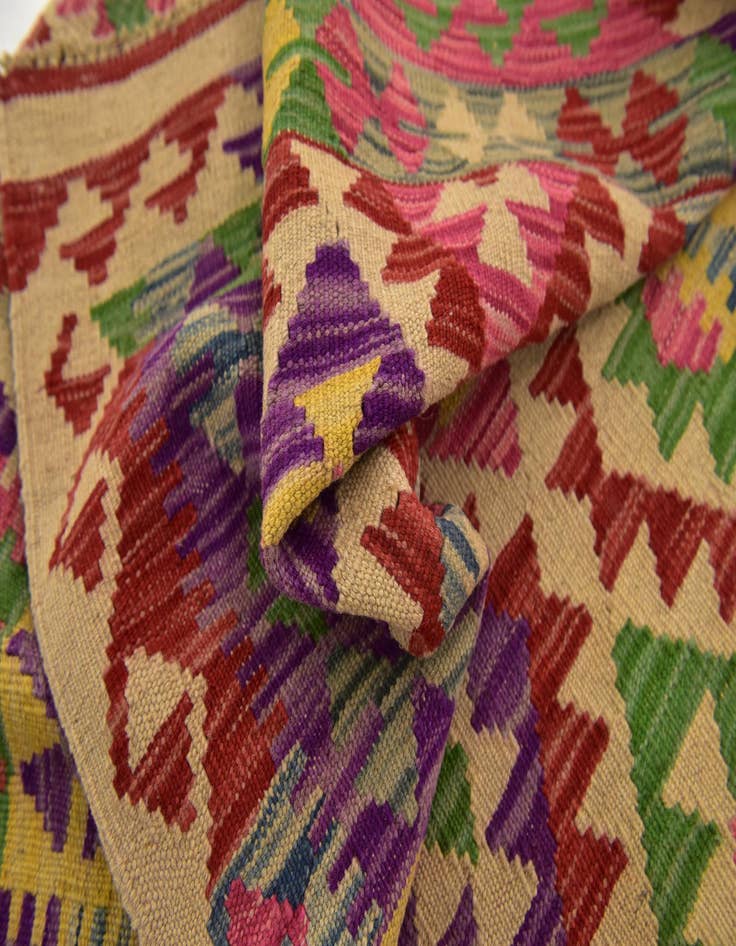 Detail image of 3' 4 x 6' 3  Hand Woven Kilim Maymana Wool Runner Rug