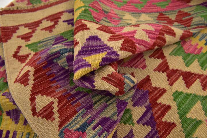 3' 4 x 6' 3 Hand Woven Kilim Maymana Wool Runner Rug