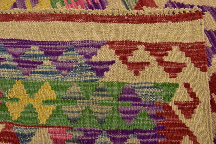 3' 4 x 6' 3 Hand Woven Kilim Maymana Wool Runner Rug