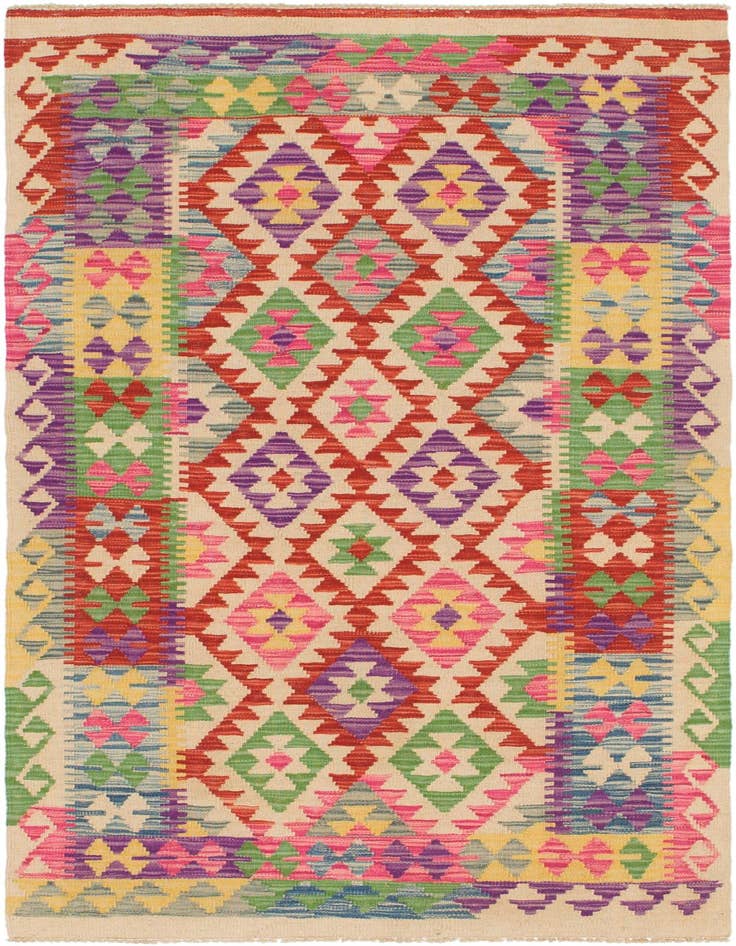 Detail image of 3' 4 x 6' 3 Hand Woven Kilim Maymana Wool Runner Rug