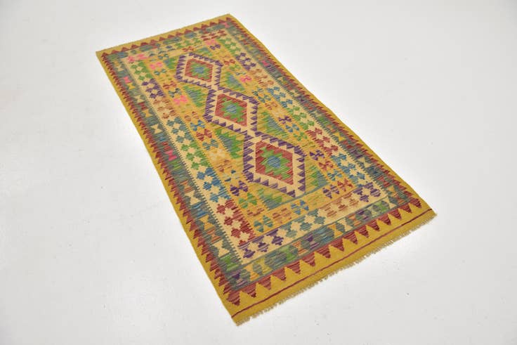 Detailansicht von 95cm x 195cm Handgewebt Kilim Maymana Wolle Läufer Teppich