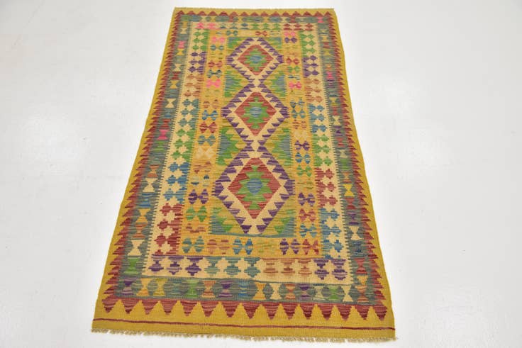 Detailansicht von 95cm x 195cm Handgewebt Kilim Maymana Wolle Läufer Teppich