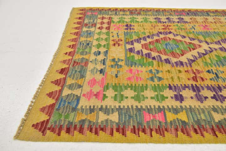 95cm x 195cm Handgewebt Kilim Maymana Wolle Läufer Teppich