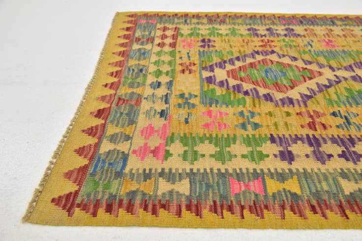 Detailansicht von 95cm x 195cm Handgewebt Kilim Maymana Wolle Läufer Teppich
