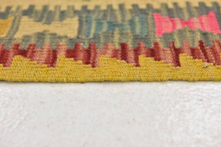 Detailansicht von 95cm x 195cm Handgewebt Kilim Maymana Wolle Läufer Teppich